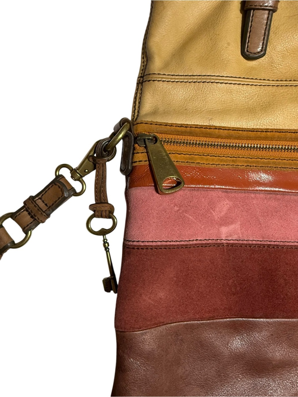 Fossil Explorer Multicolor Leather & Suede Foldover Bag - Picture 7 of 14